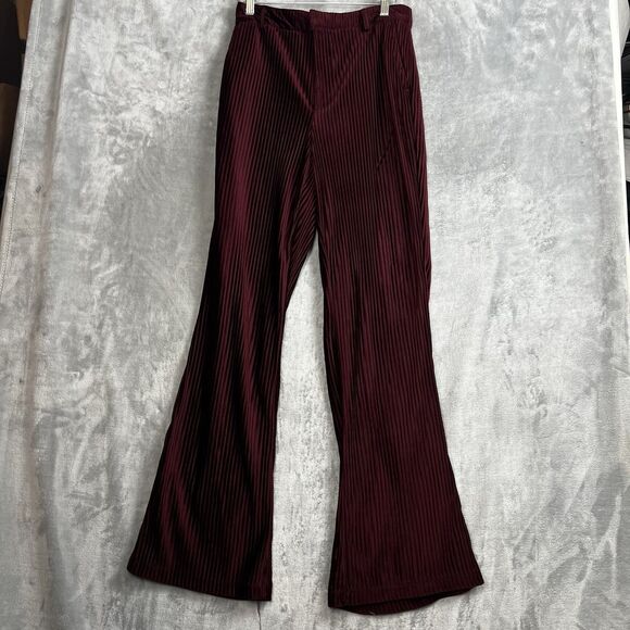 Urban Outfitters Womens Pants Cassidy Burgundy Ribbed Velvet Kick Flare  Size 6 - Picture 2 of 13